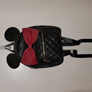 Minnie mouse backpack mini bag black faux leather new